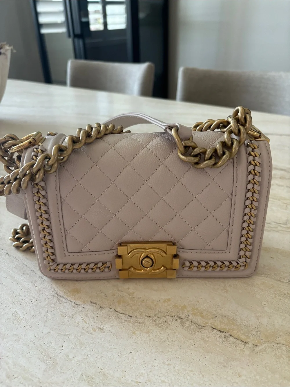 CHANEL Quilted Le Boy Flap Bag In quilted caviar | pale lilac